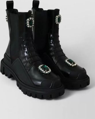 Dolce & Gabbana leather crystal-embellished combat boots