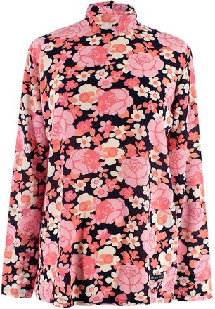 Prada Pink Floral High Neck Silk Blouse Size XXS