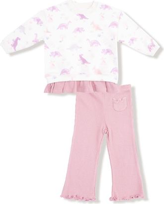 Angel Dear Kids Soft Dinos French Terry Top & Leggings Set in White/Purple at Nordstrom, Size 12-18M