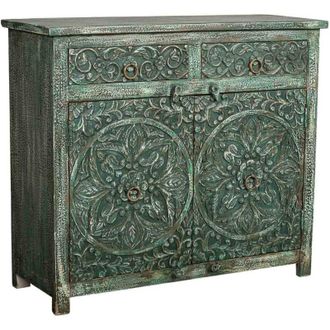 Wanderlust Deco Aparador De Madera Envejecido Verde 103x40x90 Cm