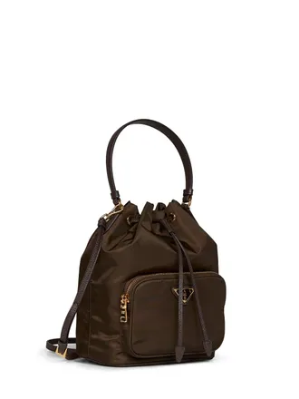 Prada Womens Bucket Bag Duet Brown Recycled Polyamide Handbags Hand
