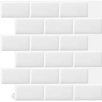OEM 10 Pegatinas Blancas Autoadhesivas Para Azulejos De Pared, Pegatinas 3d Para Cocina Y Ba&ntilde;o (30,5 X 30,5 Cm) - Crezuo
