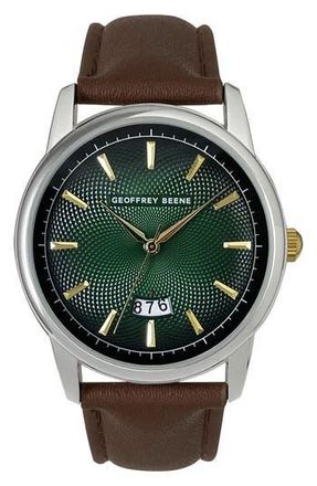 Geoffrey Beene Embossed Leather Strap Watch, 41mm in Brown at Nordstrom Rack