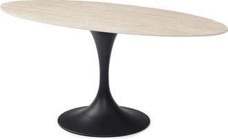 Vente-Unique Mesa de comedor para 8 personas de cer&aacute;mica y metal negro - Efecto travertino beige - ELVA de Maison C&eacute;phy