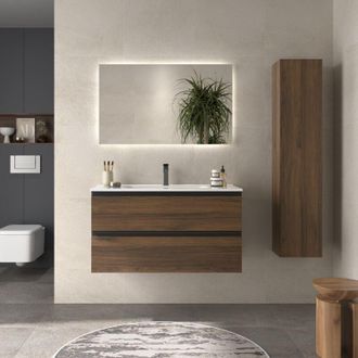 Cygnus Bath Mueble De Ba&ntilde;o Bequia Metal 100cm Nogal Lavabo Porcelana