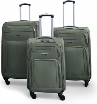 Infinity Leather Zachte, lichtgewicht kaki nylon reiskoffer met 4 wielen, vakantiekoffer