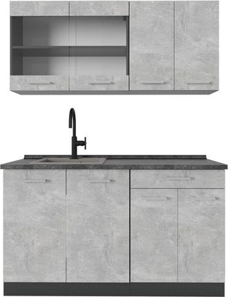 Vicco Cucina completa R-Line, Calcestruzzo/antracite, 140 cm senza piano di lavoro