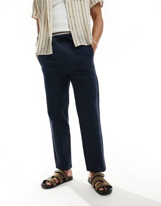Only & Sons linen mix loose fit pants in navy