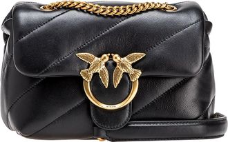 Pinko Black/Antique Gold Mini Love Bag Puff Maxi Quilt Bag