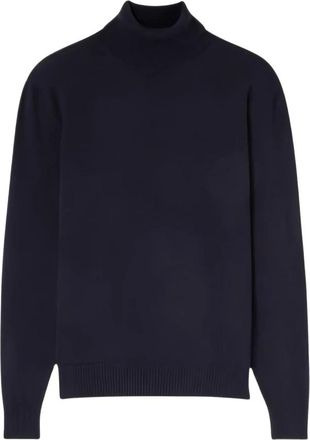 Lardini Fijngebreide coltrui sweater - Heren - Truien - Blauw - Maat: XL Wol