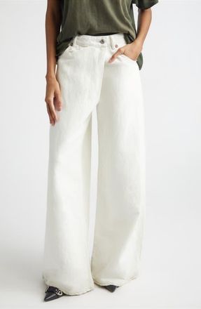 R13 X-BF Crossover Wide Leg Jeans in Holden White Selvedge at Nordstrom, Size 26