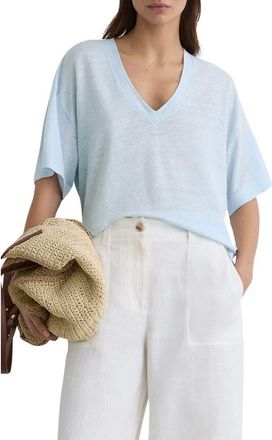 Reiss Linen V-Neck Tee in Blue at Nordstrom, Size Medium