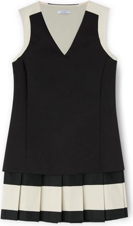 Motivi Jurk met plooirok in twee kleuren - Dames - Korte kleedjes - Zwart - XS - Katoen - Kleedjes