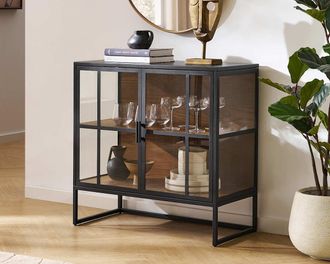 Castlery Panes Clear Glass Sideboard with Gunmetal Frame, 31.5 - Black