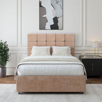 Bedmaster Luxury Velvet Divan Base & Square Headboard in Light Brown | Size: Super King