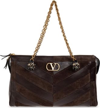Valentino Garavani Leren Schoudertas met Applicaties - Dames - Schoudertassen - Bruin - ONE Size - Leer - Tassen