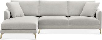 Castlery Lena Chaise Sectional Sofa Left Facing Customized, Performance Classic Twill Medium Grey Brass Legs, Spill Resistant Removable Covers for Castlery