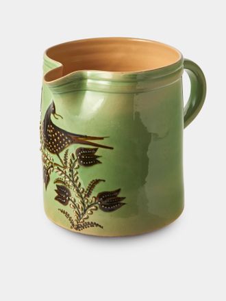 Poterie d'&Eacute;vires Birds and Flowers Hand-Painted Ceramic Straight-Edge Large Jug