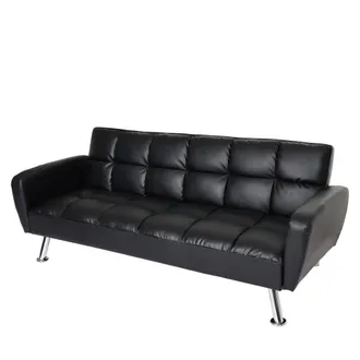 Hhg Hhg - Divano Letto Sof&agrave; Reclinabile 552 Molle Nosag Legno Ferro Ecopelle Nero