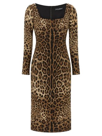 Dolce & Gabbana Brown Viscose Midi Womens Dress