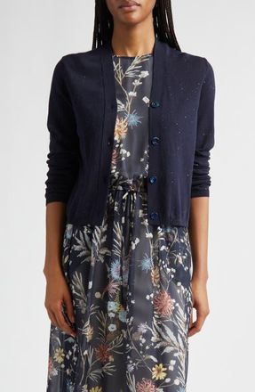 Eleventy Micro Sequin Silk & Cotton Cardigan in 11N New Blue at Nordstrom, Size Xx-Small