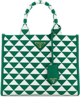 Prada Embroidered Fabric Small Symbole Shopping Bag