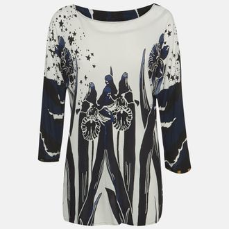 Roberto Cavalli Blue/white Printed Jersey Blouse