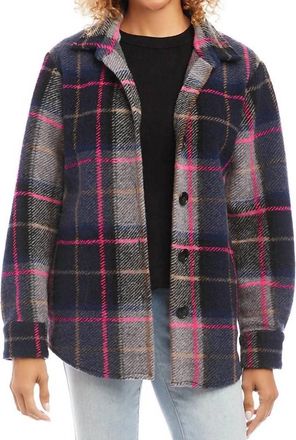 Karen Kane Nadalin Plaid Shirt Jacket In Navy And Pink