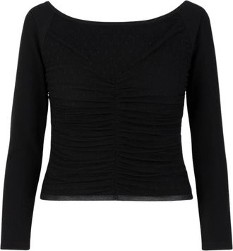 Twinset Zwarte trui met gerimpelde details - Dames - Ronde hals truien - Zwart - M - Polyester - Truien & Vesten
