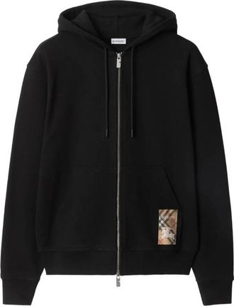 Burberry Check EKD Label Cotton Zip Hoodie, Size Medium