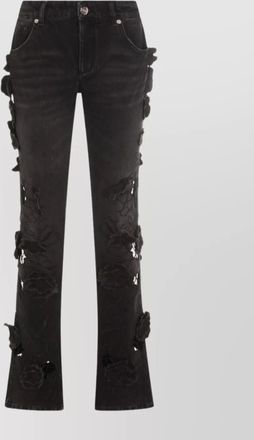 Blumarine straight trousers with distressed floral appliqué