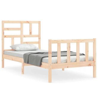 Berkfield Home Bed Frame with Headboard Small Single Solid Wood in Light Tan