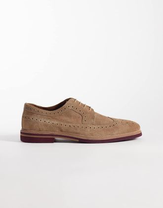 Asos Scarpe brogue stringate in camoscio color pietra-Neutro