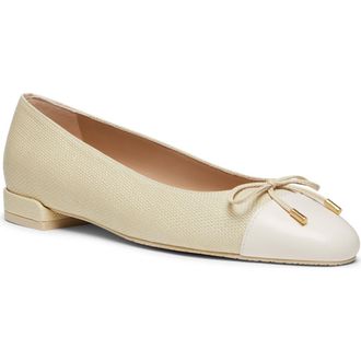Stuart Weitzman Sleek Cap Toe Bow Flat in Natural/Seashell at Nordstrom Rack, Size 9