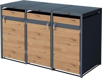 ML Design Cobertizo para 3 cubos de basura 240l acero antracita aspecto roble