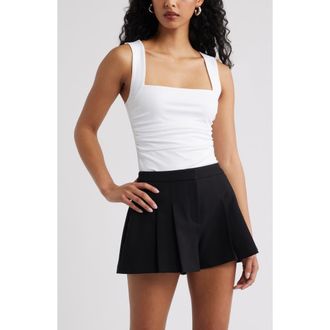 Open Edit Ruched Square Neck Tank in White at Nordstrom, Size Xx-Small