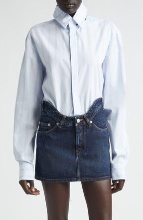 Jean Paul Gaultier Pinstripe Floating Collar Button-Up Shirt in Light Blue/White at Nordstrom, Size Medium