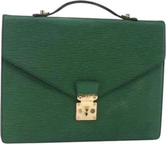 Louis Vuitton Pre-owned Handbags, female, Green, Size: ONE SIZE Pre-owned Vintage Leather Briefcase