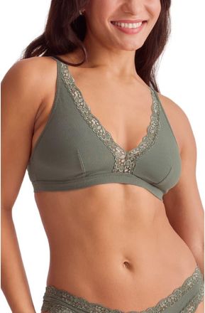 Fleur't Lace Trim Bralette in Thyme Rib at Nordstrom, Size X-Large