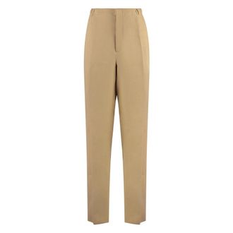 Fendi Straight Trousers, male, Beige, Size: M Elastic Waistband Canvas Trousers Pockets Fabric