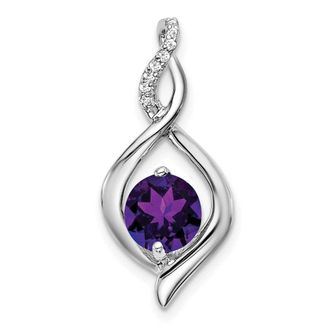 Diamond2Deal 14k White Gold 6.5mm Round Amethyst and Diamond Fancy Pendant