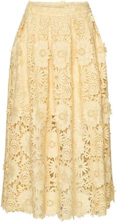 Rotate 3D Lace Midi Rok - Dames - Midirokken - Geel - M - Polyester - Rokken