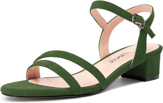 Castamere Womens Low Chunky Block Kitten Heel Open Toe Ankle Strap Slingback Sandals Gladiator Prom Dress 3 CM Heels Olive Green 9.5 UK