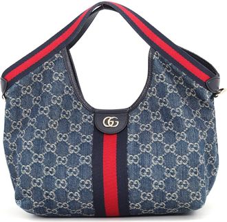 Gucci Blue Denim Handbag Tote Bag (Pre-Owned)