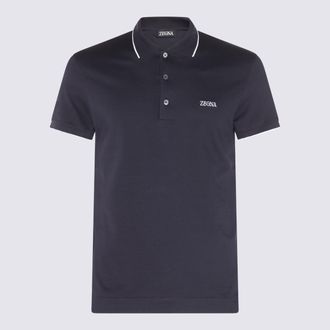 Ermenegildo Zegna Navy Blue And White Cotton Polo Shirt