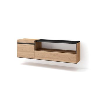 Skraut Home Mueble tv efecto madera roble y negro 150x35x45cm colgado