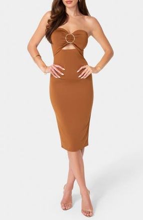 Bebe Cutout Strapless Body-Con Dress in Mocha at Nordstrom Rack, Size X-Small