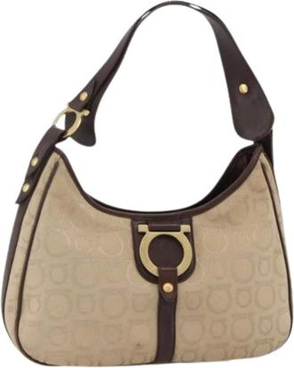 Ferragamo Pre-owned Shoulder Bags, female, Brown, Size: ONE SIZE Pre-owned Canvas Shoulder Bag