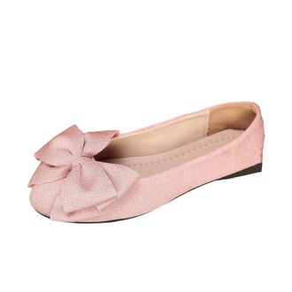 Generic Womens Flat Shoes Bow Casual Pumps Shoes Solid Color Lightweight Fashionable Comfortable Elegant Classic Slip On Ballet Flats Wedding Party Pink