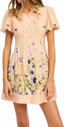 En Saison Carrera Bubble Sleeve Dress In Blush Blue Yellow